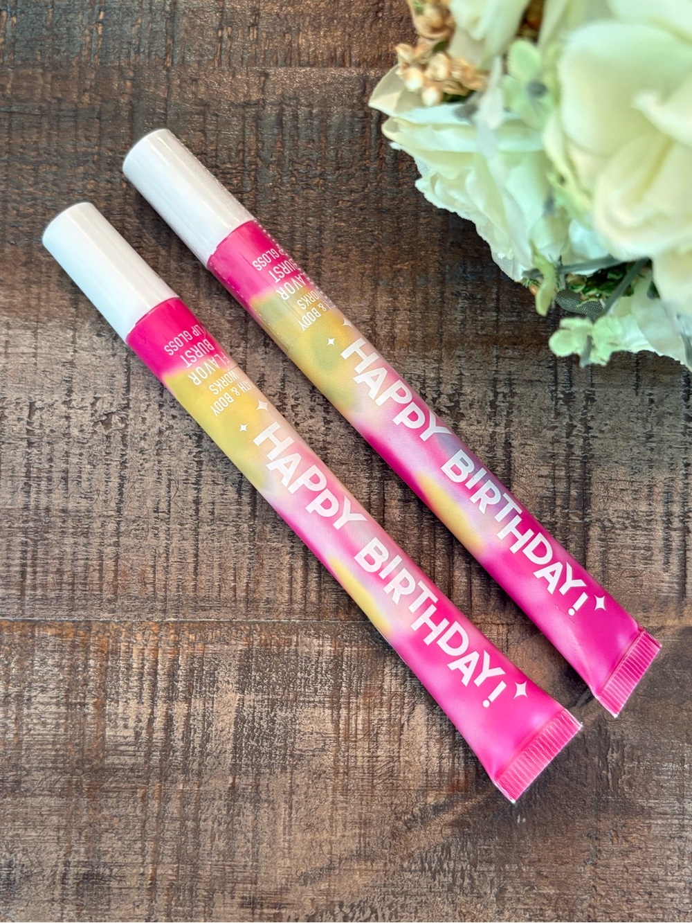 NEW Bath & Body Works HAPPY BIRTHDAY Flavor Burst LIP GLOSS Vanilla DUO!